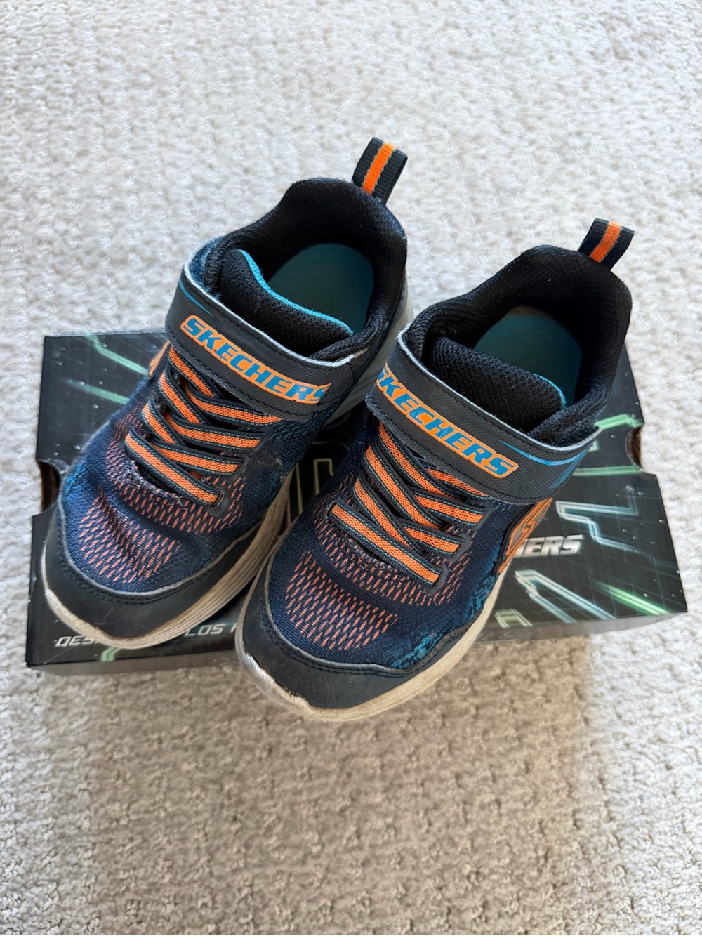 Skechers Kids Navy and Orange Athletic Sneakers with Hook-and-Loop Strap